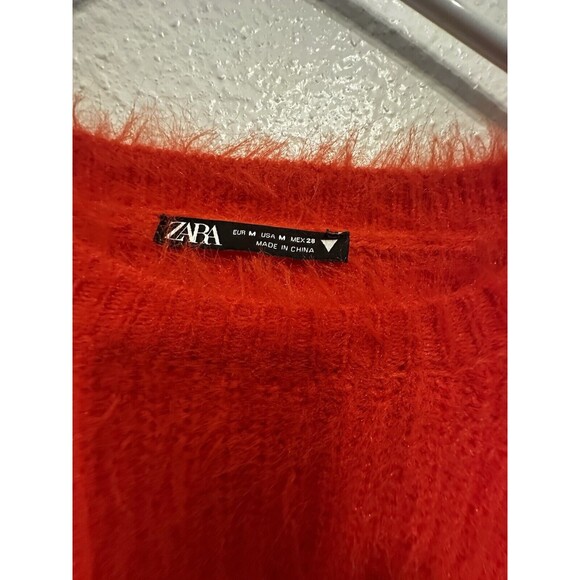 Zara Fuzzy Furry Red Orange Sweater Women M (small) Open Back Cut Out Soft - Picture 3 of 12